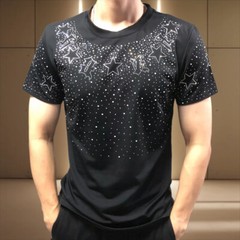Fashion Star Rhinestone Diamond Summer Short Sleeve Luxury Men Trend T-Shirt
