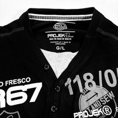 Projek Raw Men’s Long Sleeve Henley Graphic Shirt Black Size Large L Spirito Fre