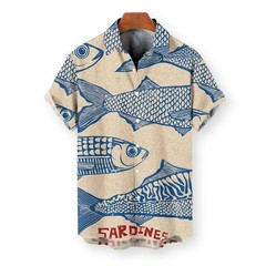 Retro Sardines Hawaiian Shirt, Vintage Fish Print Button Up