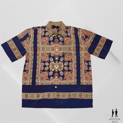 7 Diamonds Men Large Dragon Paisley Print Button Down Short Sleeve Vintage L