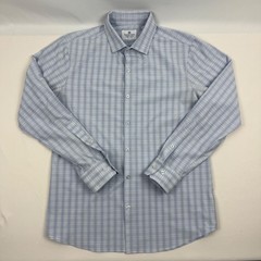 Mizzen+Main Mens Large Trim Fit Performance Plaid Dress Shirt Blue White Red