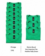 Lot of 11 – NEW District Tshirts, Heather Kelly Green, L & XL – Wholesale Blanks