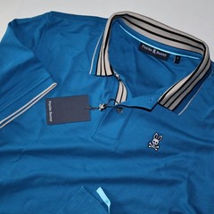 Psycho Bunny Pique Polo Shirt Walter Mykonos Blue SS New Size 6 Large L