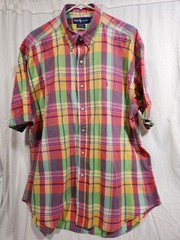 Ralph Lauren Blue Label Men XL Blake 100% Cotton S-Sleeve Plaid Red/Green/Yellow