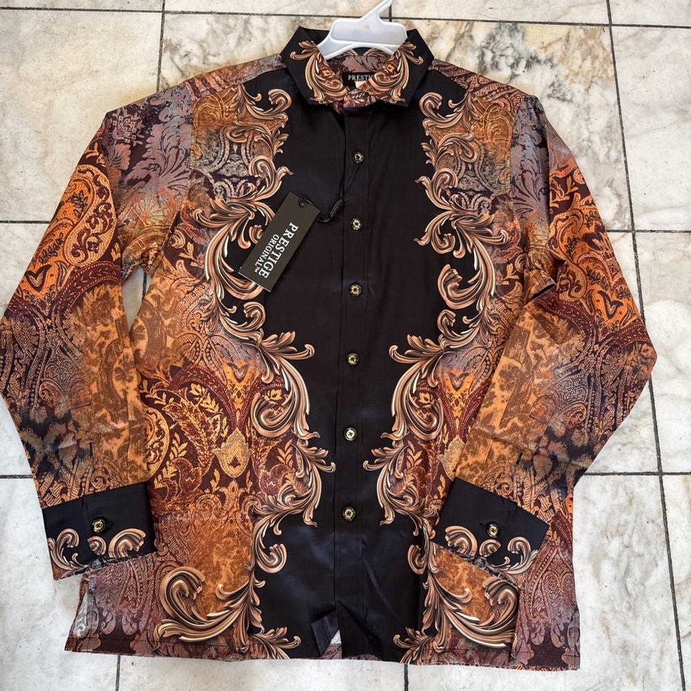 NWT PRESTIGE Men’s Long Sleeve Multi Color Designer Print Shirt Sz. XL