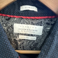 Denim & Flower Slim Fit Stretch Short Sleeve Polka Dot Button-Up Shirt L