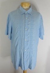 Banana Republic Mens XL LIght Blue Embroidered SS 100% Linen Shirt X-Large