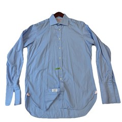 Thomas Pink Superfine Two Fold Blue French Cuff Dress Shirt Neck 15.5 35in