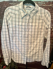 Columbia Omni-Shade Plaid Long Sleeve Button-Up Shirt Men’s M White/Gray/Pink