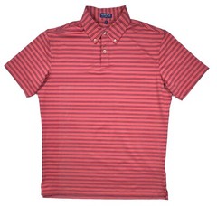 PETER MILLAR Mens L Stripe Golf Polo Coral Navy Performance Preppy Coastal