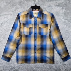 Lake Trail Shirt Mens Medium Blue Yellow Plaid Button Up Long Sleeve Vented