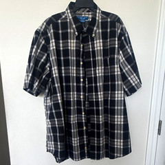 Puritan Men’s XL Woven Black/Gray/White Plaid Short Sleeve Button-Down Button-Up