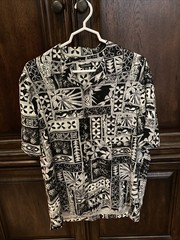 George Men’s Size Large 42-44 Hawaiian Shirt Black Gray Print