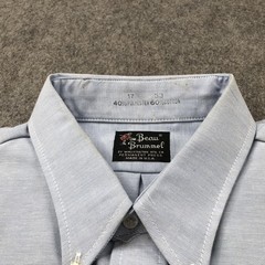 Vintage Beau Brummel Shirt Mens XL 17 33 Blue Button Oxford Mallard Made USA