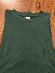 Vintage Pocket T Shirt 50/50 Cotton Poly USA Single Stitch XL Thrashed Landman