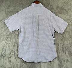 Peter Millar Shirt Mens Large Blue Pink Gingham Check Linen Silk Blend Button Up