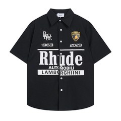 Men Women RHUDE Leisure Cotton Short Sleeve Lapel Shirt Unisex Holiday Shirt