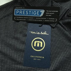 Travis Mathew Mens Shirt Large Heather Black Prestige 7 The D Button Up Casual L