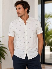 Bonobos White Shark Fish Print Cotton Slim Fit Button-Down Shirt Men’s M