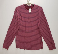 NEW Marine Layer Henley T-Shirt Mens 2XL Burgundy Blue Stripe $78 Double Knit