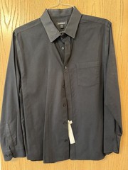 Express Regular Fit Black Solid Cotton Dress Shirt L 32/33 Point Collar