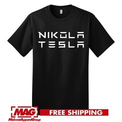NIKOLA TESLA BLACK T-SHIRT Electric Inventor AC Shirt Tee Electrical Parody Goat