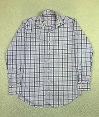 Peter Millar Shirt Mens Medium Blue Pink Plaid Button Down 100% Cotton Classic