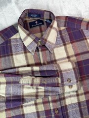 Bill Blass Shirt Mens Medium Purple Beige Plaid Button Down Long Sleeve Cotton