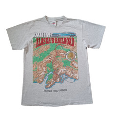 Vtg Alaska Railroad T Shirt Mens Large Gray McKinley Explorer Single Stitch 90s