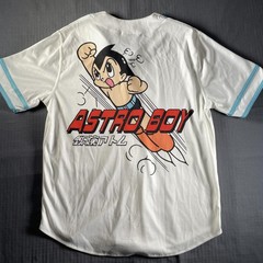 Astro Boy Shirt Mens Small White Baseball Jersey Button Up Anime Graphic Tezuka