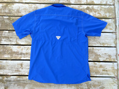 Columbia PFG Fishing Shirt Mens L Blue Omni Shade Vented Short Sleeve, VGUC