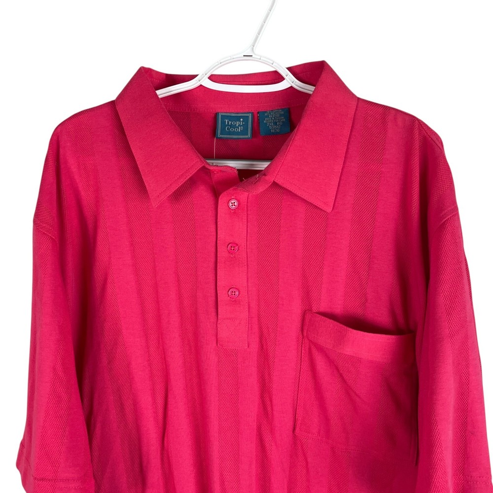 NEW Vintage Tropi-Cool Mens Polo Shirt 2XL Red S/S Cotton Blend Stretch Pocket