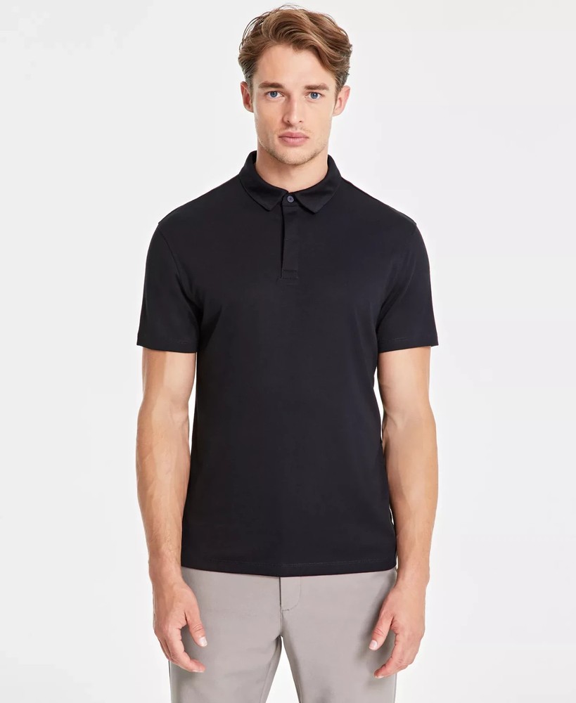 NWT Alfani Alfatech Mens Deep Black Modern Stretch Performance Polo Shirt Size S