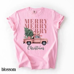 Merry Christmas Truck Comfort Tee Holiday Festive Vehicle Gift