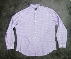 Ralph Lauren Men’s XL Red Pink Blue CheckButton Down Long Sleeve Flesh Pony