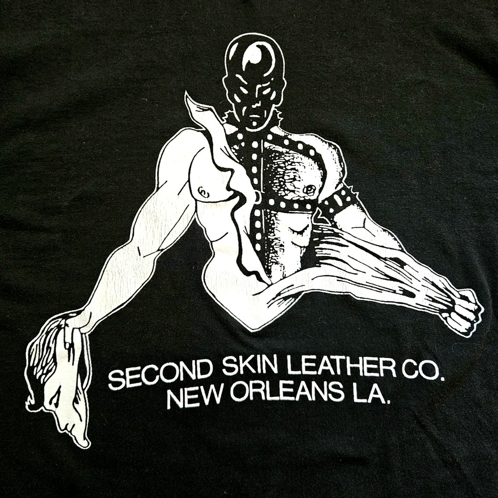 Vintage 80s BDSM Bondage Second Skin Leather Gimp T Shirt M L New Orleans