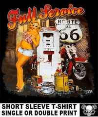 ROUTE 66 OLD SCHOOL PINUP GIRL GAS PUMP BIKER MOTORCYCLE RIDER SKULL T-SHIRT XT7