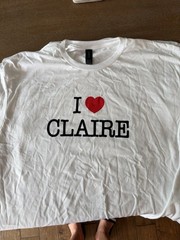 White “I Love Claire” T-shirt