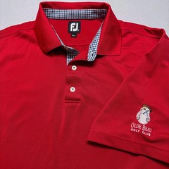 FootJoy Polo Shirt Mens XL Red Gingham Trim Olde Beau Golf Club Embroidered