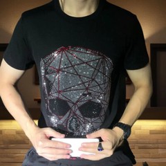 Fashion Skull Rhinestone Diamond Summer Short Sleeve Luxury Men Trend T-Shirt
