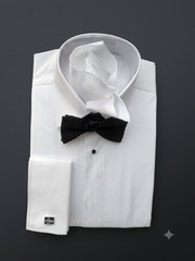 Men’s Premium White Pleated Dress Shirt Spread Collar French Cuff Tuxedo