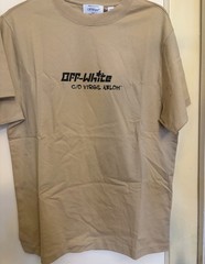 Off-White Men’s Beige Logo Graphic Print Cotton Jersey Crew Neck T-Shirt S