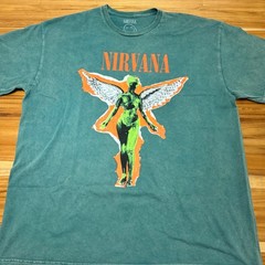 Nirvana In Utero T-Shirt Mens XL Faded Green Kurt Cobain Grunge Rock Band 2021