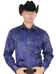 El General Men’s Long-Sleeve Button Up Casual Shirt- Royal Blue Color- Large