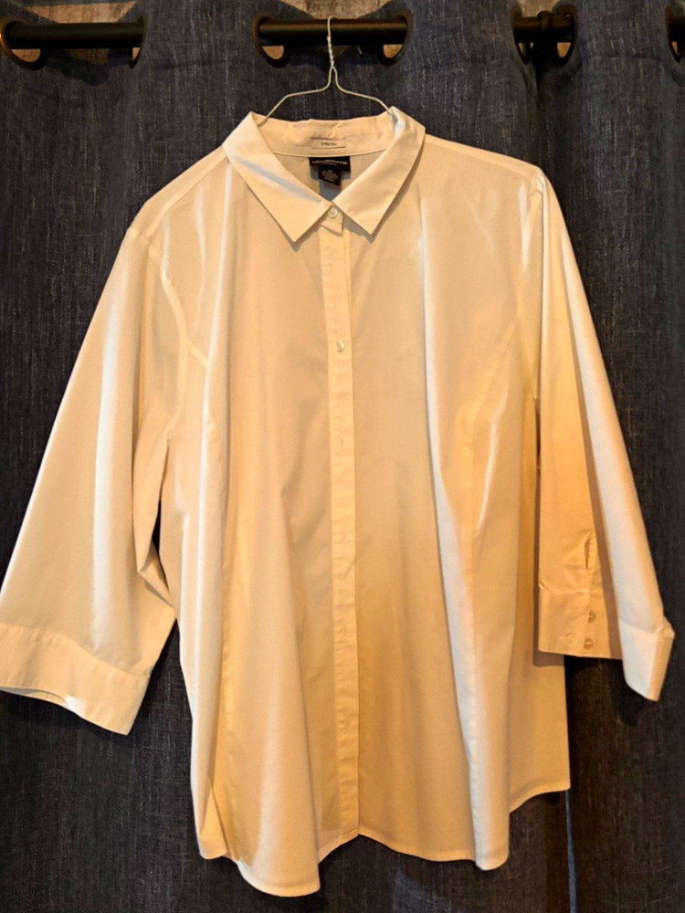 Liz Claiborne White Solid Cotton Button-Up 3/4 Sleeve Women’s 3XL