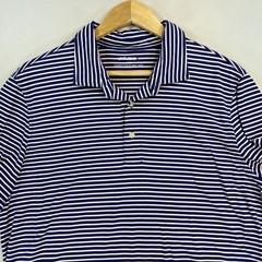 UNTUCKit Fernandez Polo Mens Large Navy Blue Orange Stripe Supima Cotton Tencel