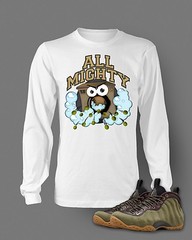 Graphic Tee Shirt to match Foamposite One Olive Shoe Long Sleeve White t shirt