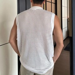 Stylish Mens O Neck Vests Korean Style Mesh Hollow Tank Tops for Summer