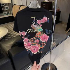New Men Luxury Diamond Peacock Rhinestones Fashion T-Shirt High Quality 3 Colors