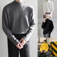 Men Bottoming Long Sleeved Tee T-Shirt Half Turtleneck Loose Crewneck Top
